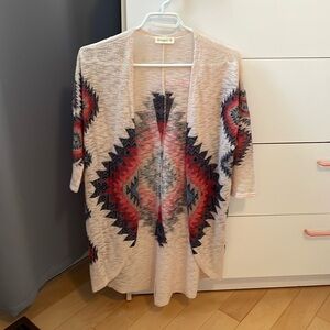 Beige, purple, red, turquoise jacket, medium size